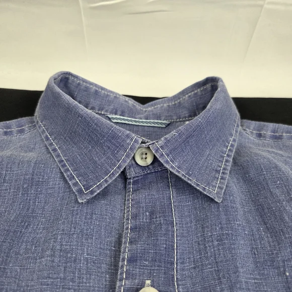 Tommy Bahama Shirt Mens Medium Blue Long Sleeve Button Up Solid 100% Linen - Picture 4 of 9